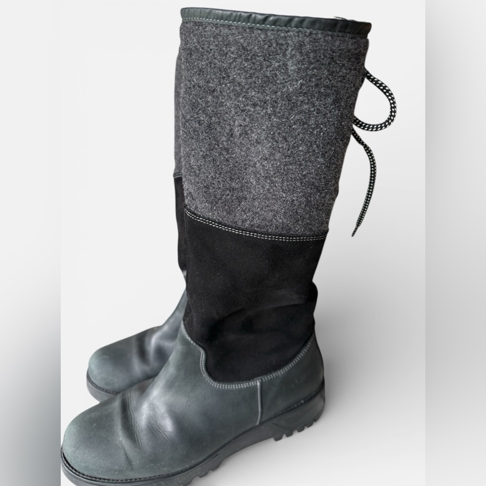 Bos & Co GOOSE Prima Black leather, suede tweed fleece lined boots EU 41/ US 10